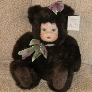 Vintage Porcelain Doll Face Musical Bear Heirloom Collections Signed 1996